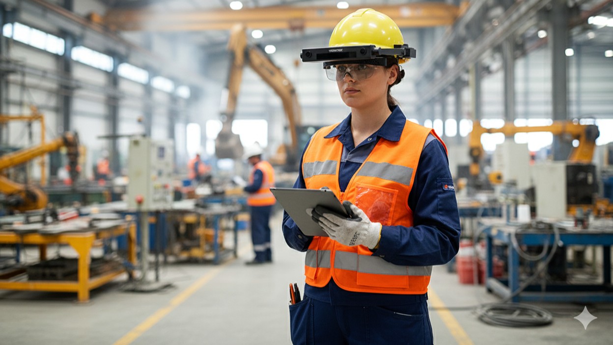 Construction worker using VisionXtent AR visor